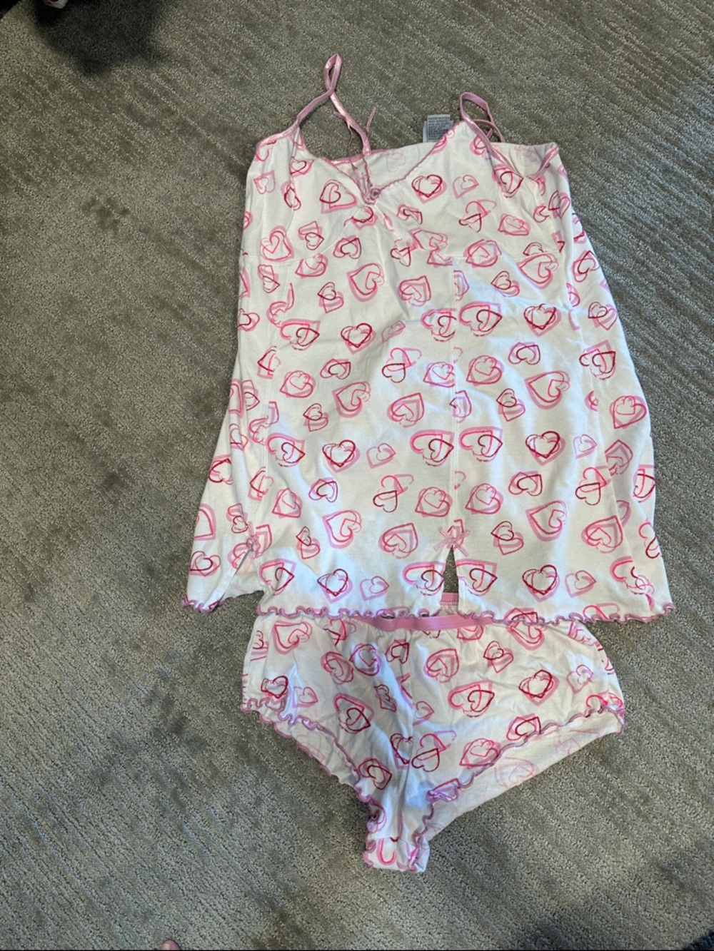 Women's Pink Heart-Print Cotton Cami & Short Pajama Set